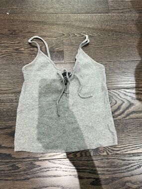 Topshop Light Grey Ribbed Tie-Front Cami